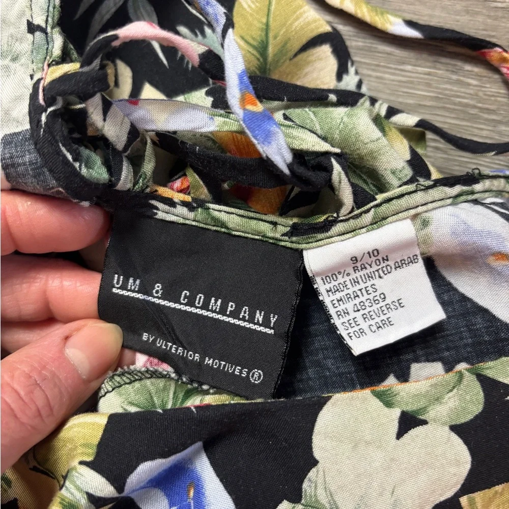 Vintage Ulterior Motives Black Floral Tropical Sleeveless Midi Dress Size 9/10 - Picture 5 of 6